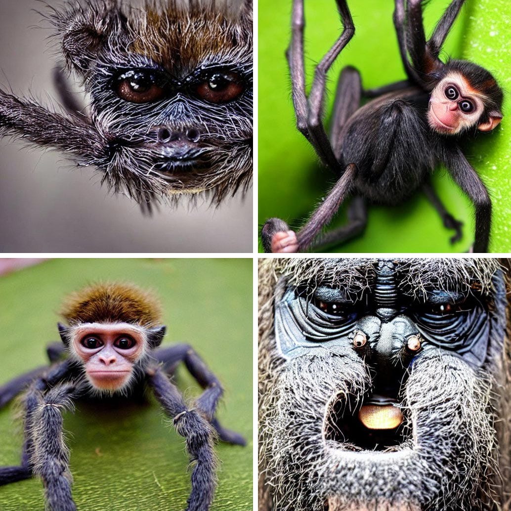 simulated photos of spiders that are also monkeys