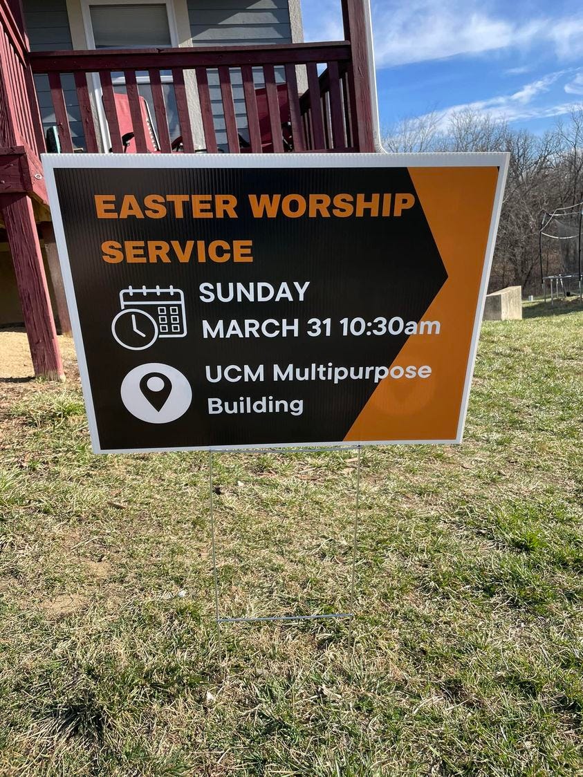 May be an image of text that says 'EASTER WORSHIP SERVICE SUNDAY MARCH 31 10:30am UCM Multipurpose Building'