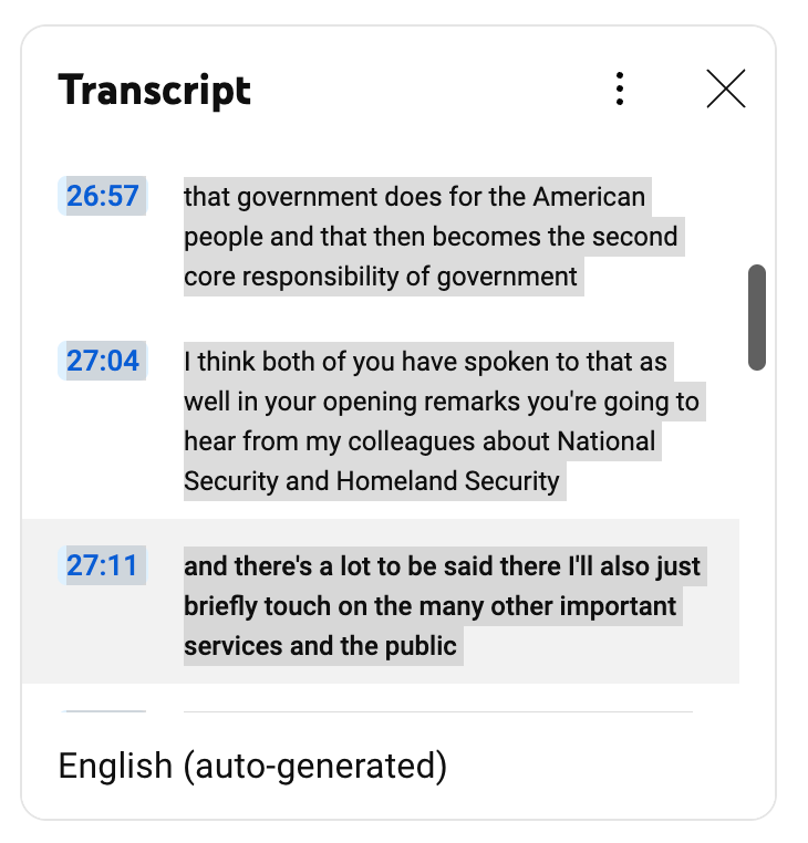 screenshot of highlighting transcript contents on YouTube