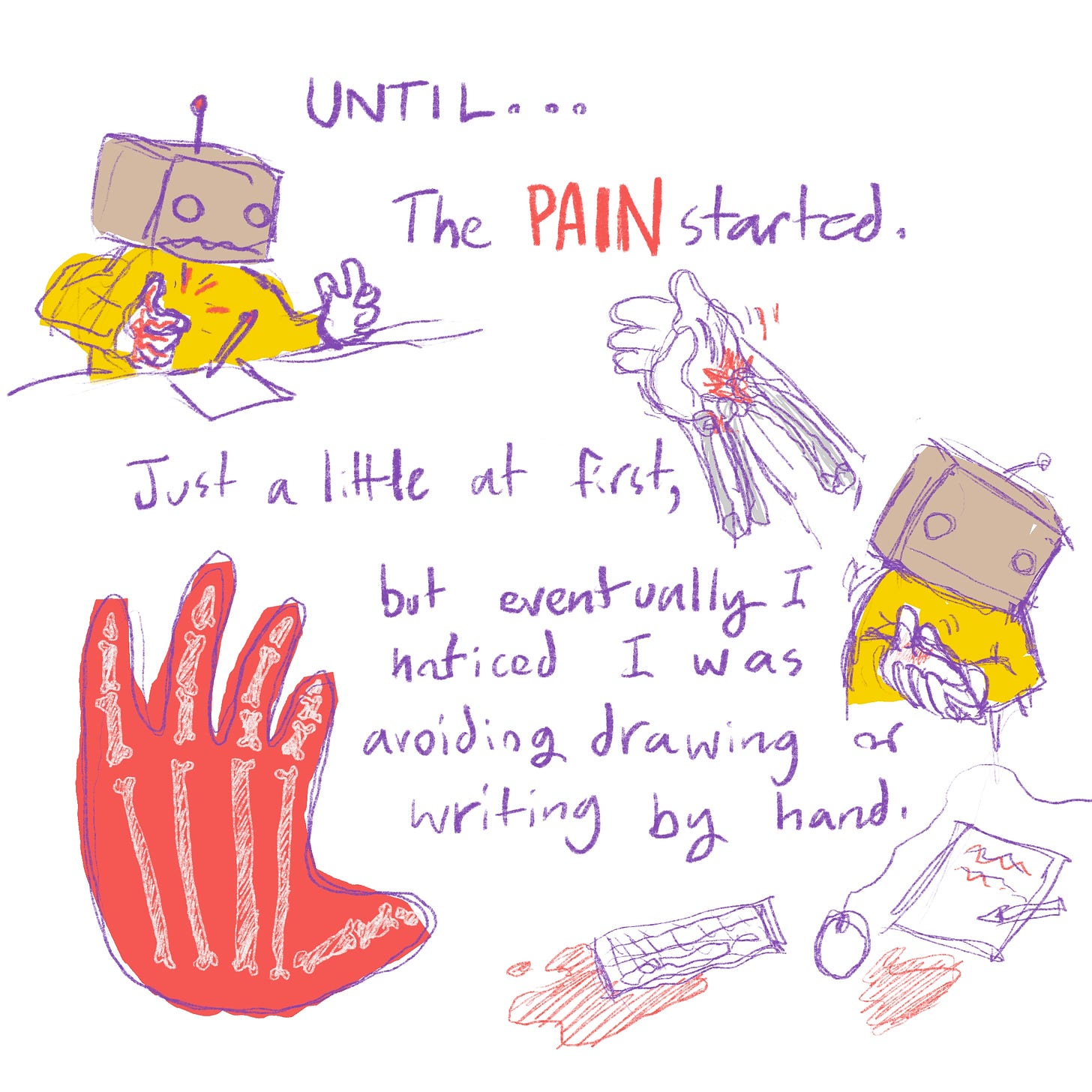 Until... the pain started. Just a little at first, but eventually I noticed I was avoiding drawing or writing by hand.