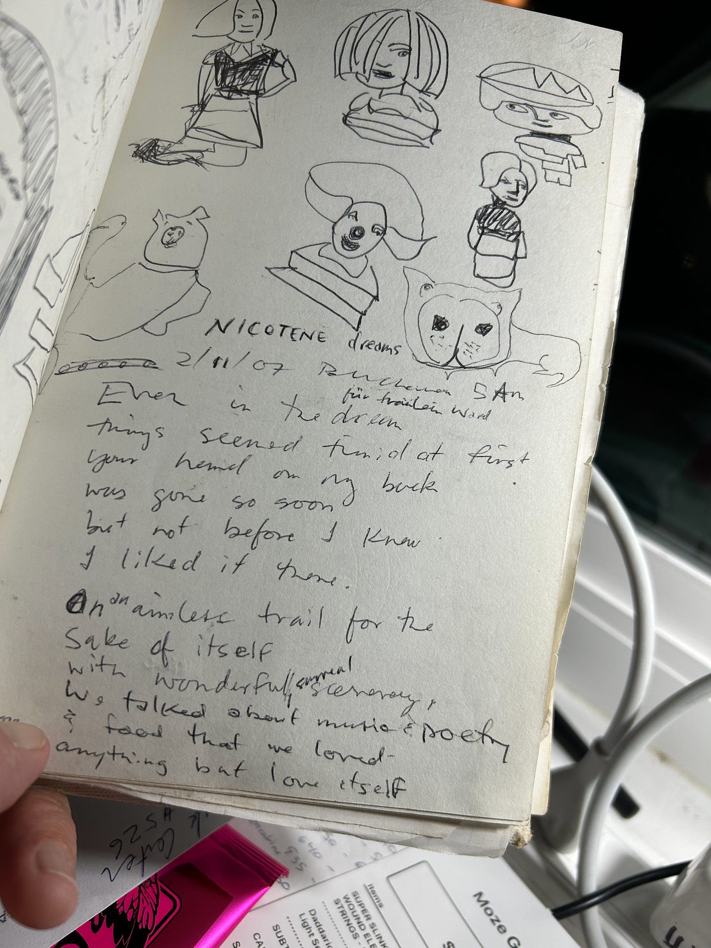 journal entry with beginning of song lyrics.