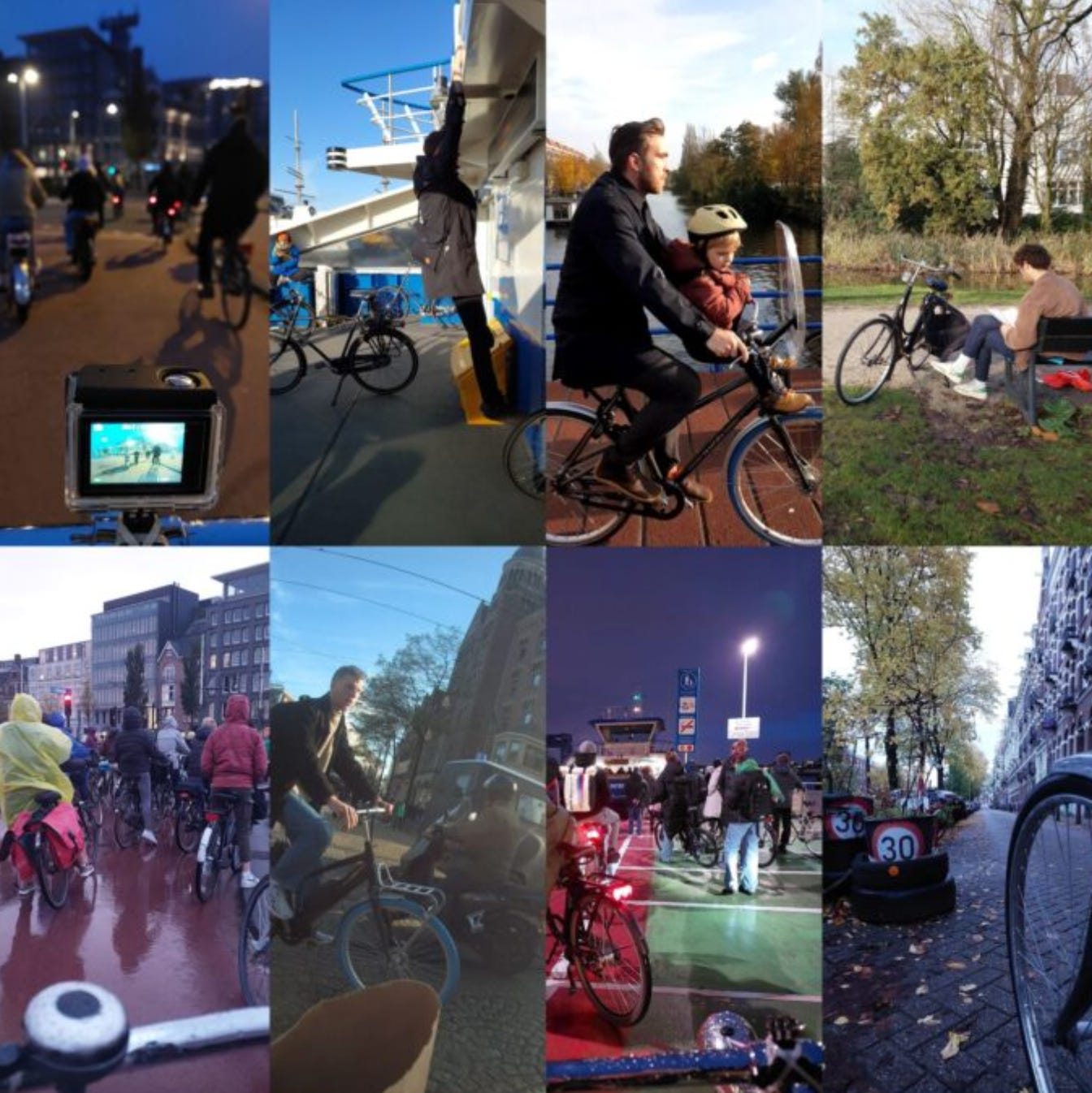 Patchwork de photos de cyclistes a amsterdam