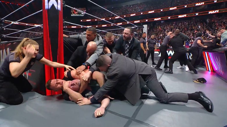 Gunther chokes out Pat McAfee during "WWE Raw"