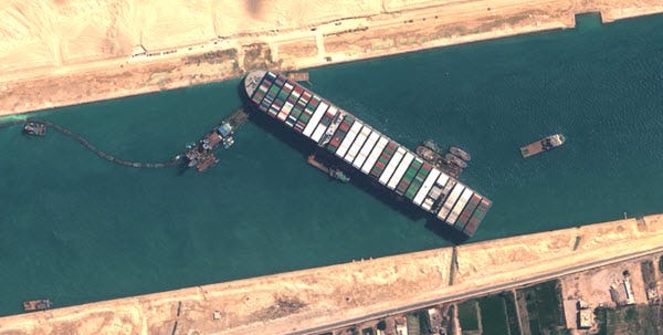 The Ever Given stuck in the Suez Canal