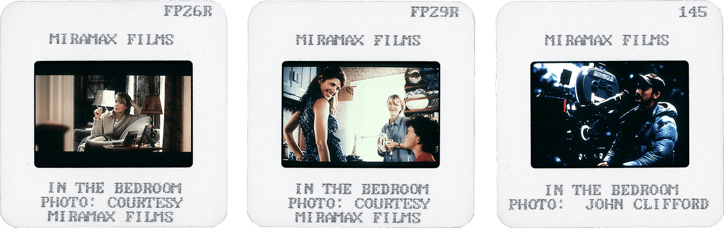 IN THE BEDROOM slides; courtesy of Miramax Films, right photo by John Clifford.
