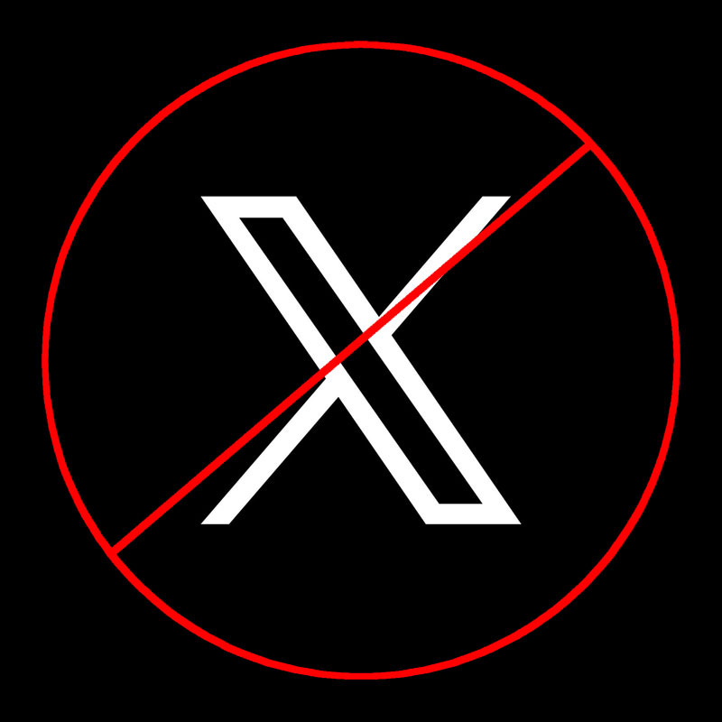 The Twotter/X logo with a red circle and slash through it