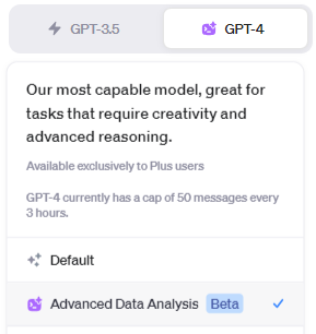 GPT-4 model with Advanced Data Analysis selected