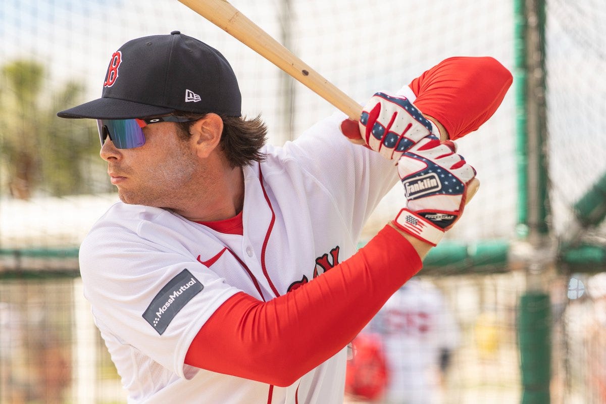 Triston Casas gets ready to hit during batting practice at Red Sox Spring Training in Fort Myers, Florida. 