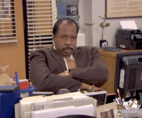 Stanley on The Office looking very skeptical