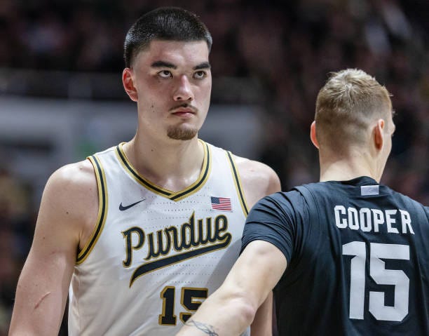 Zach Edey of the Purdue Boilermakers is seen during the game against the Michigan State Spartans at Mackey Arena on March 2, 2024 in West Lafayette,...