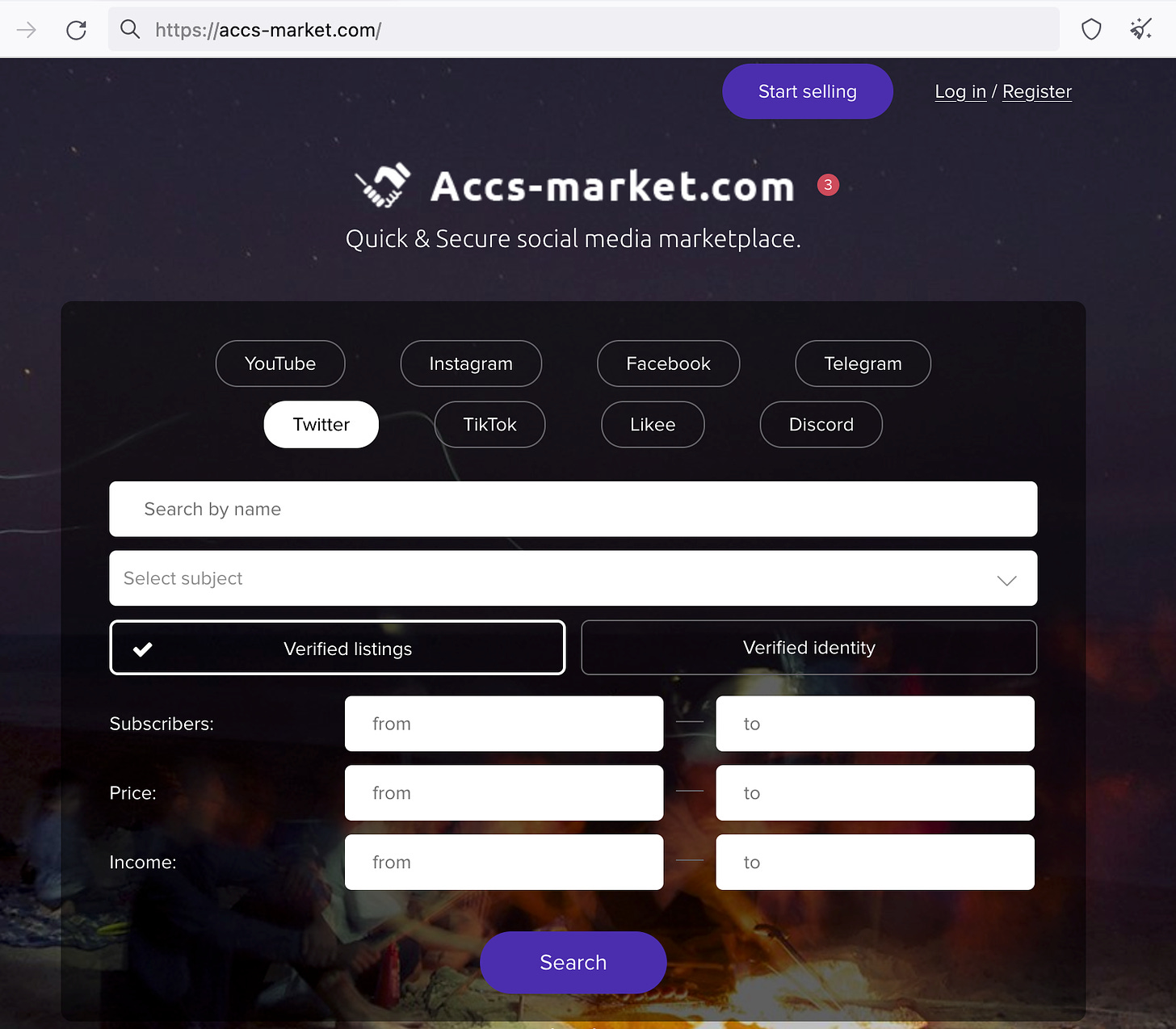 screenshot of the accs-market.com landing page