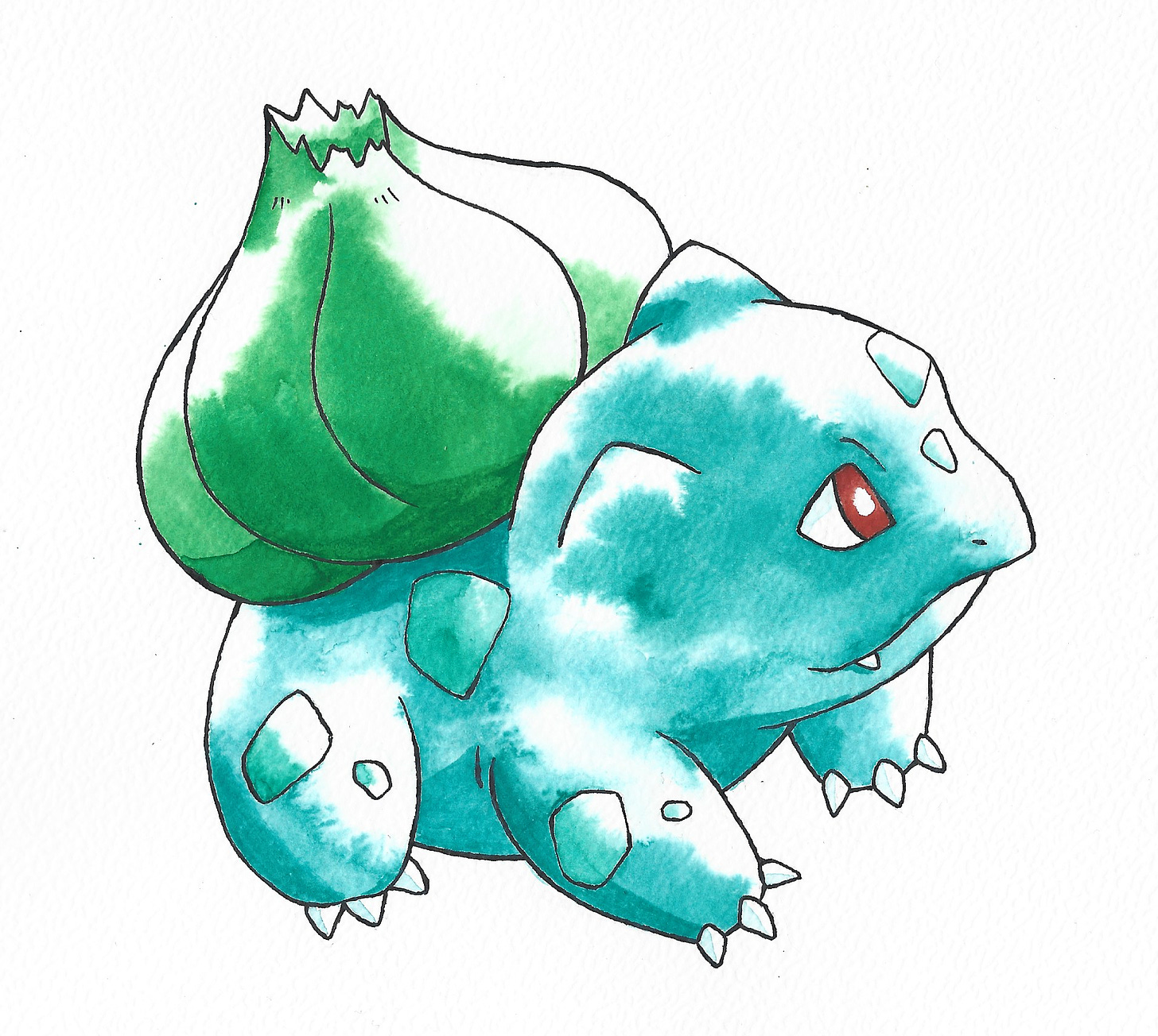 Bulbasaur, in the style of Ken Sugimori’s original watercolour art, by Corylus