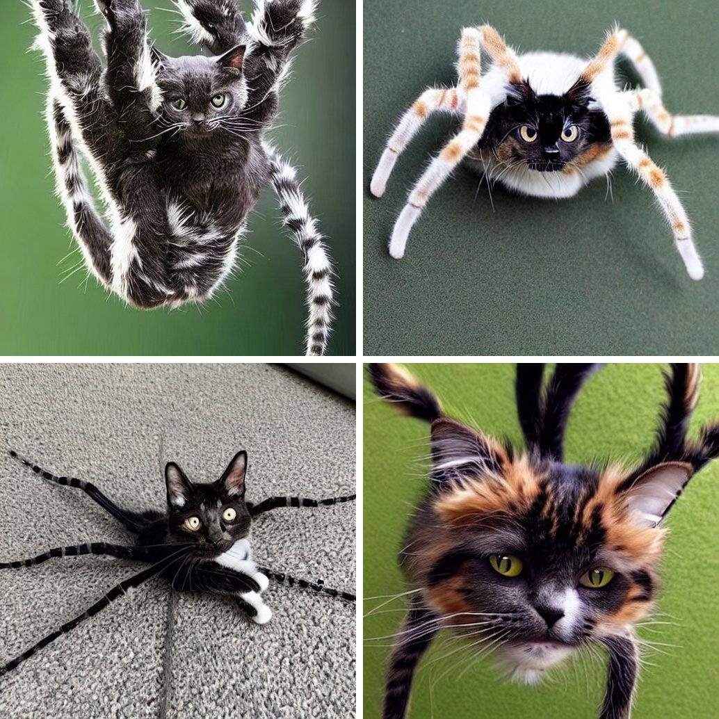 simulated photos of cats that are also spiders