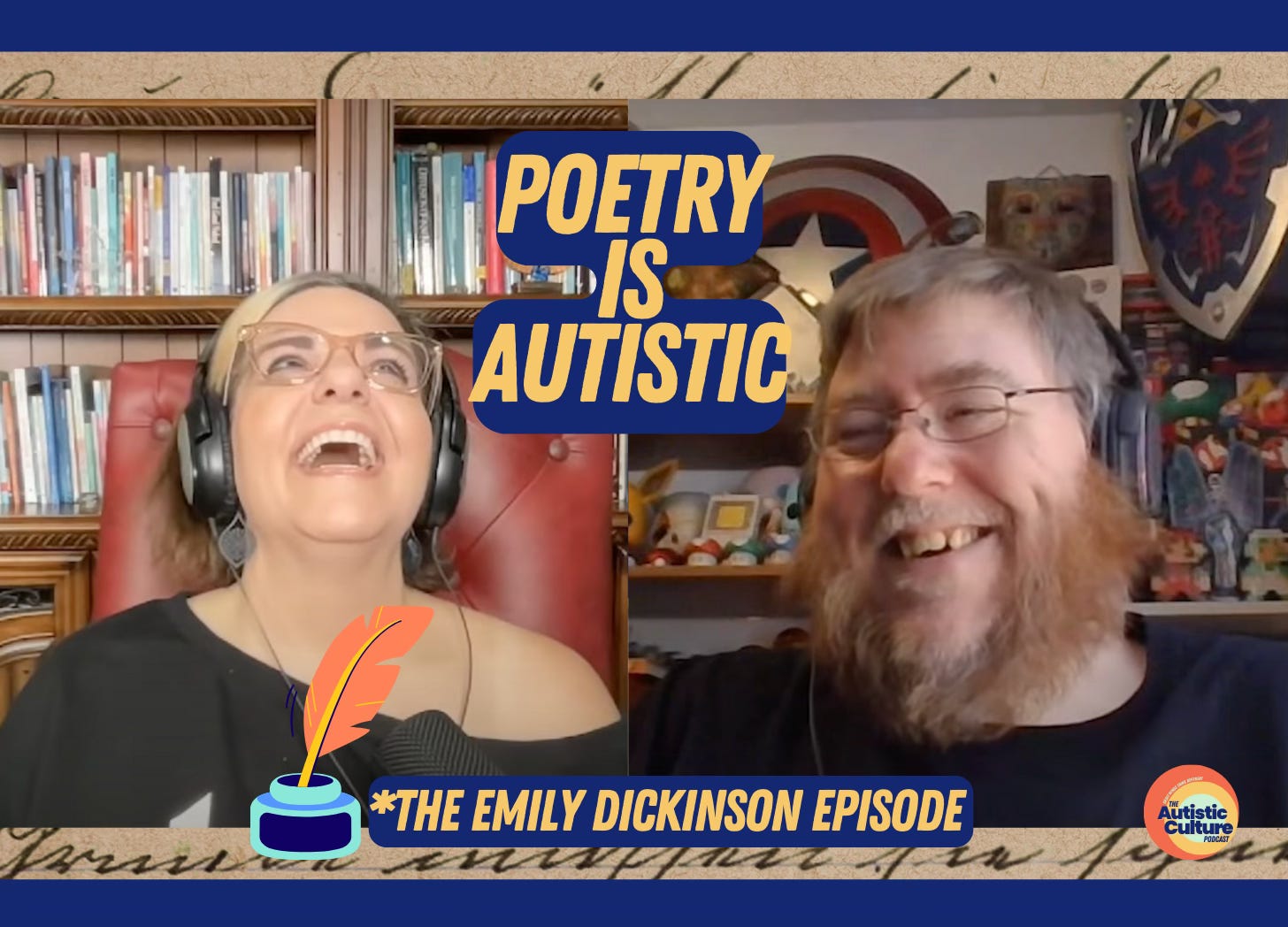 Listen to Autistic podcast hosts discuss: Poetry is Autistic | Autistic celebrities | Was Emily Dickinson Autistic? Have you wondered about autism symptoms in women?  Or Autistic artists from history?  What about Autistic authors?  We're talking all of that and more! Listen in to find out how Emily Dickinson (and her stellar autistic clothing) fits into Autistic Culture!