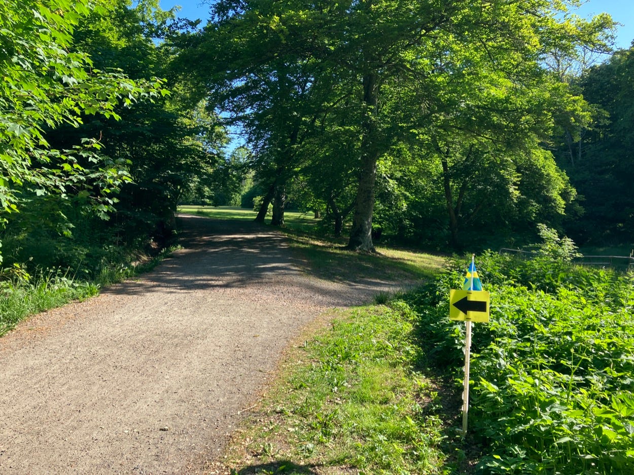 Small Swedish flag on a parkrun sign