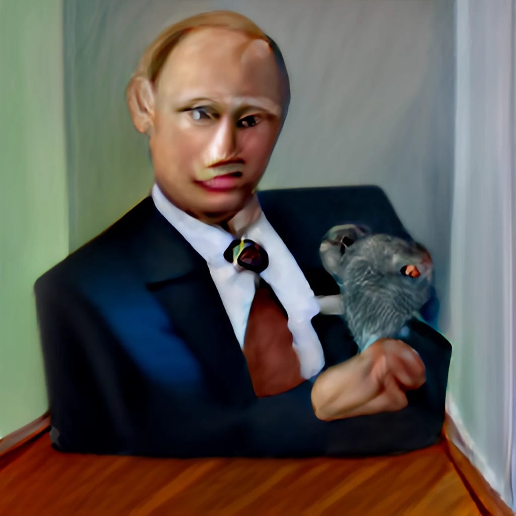Vladimir Putin as a  mean rat in a corner , oil painting