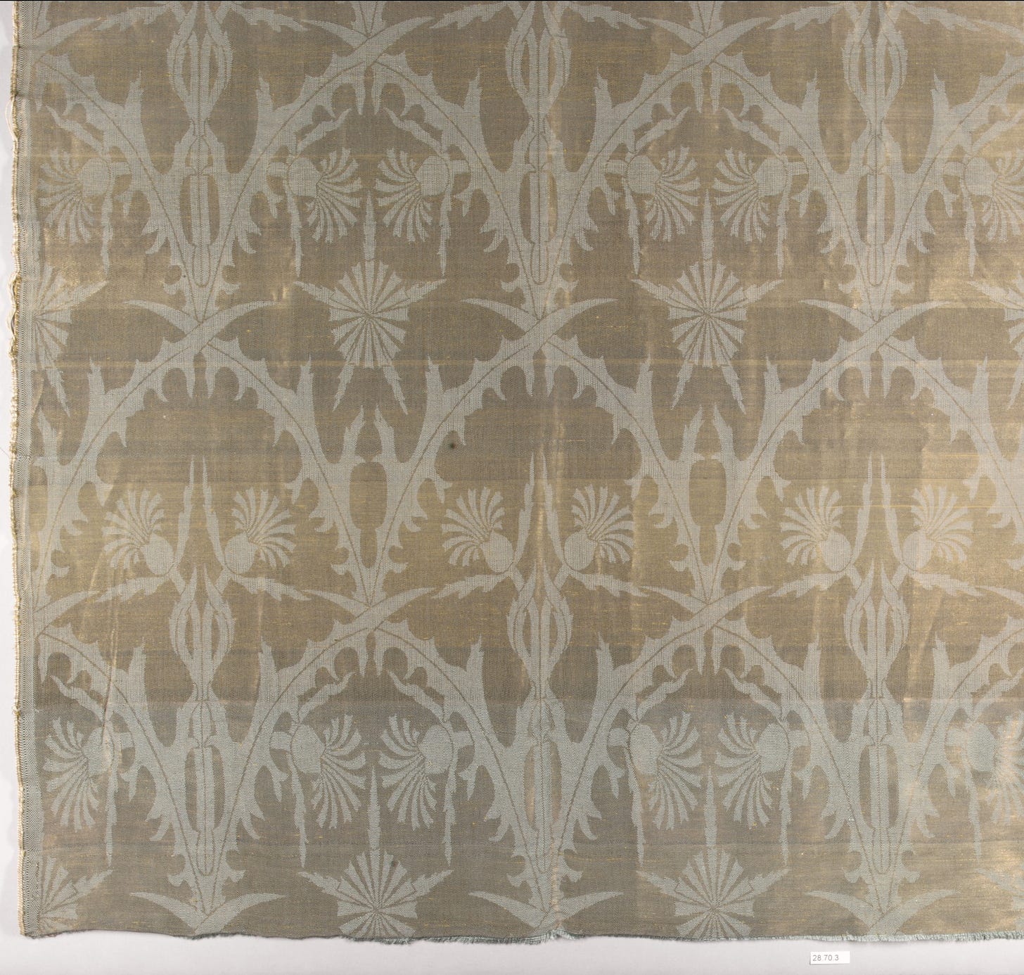 Thistle textile, Designed by Tiffany & Wheeler (1879–1881), Silk and metal threads, damask, woven, American