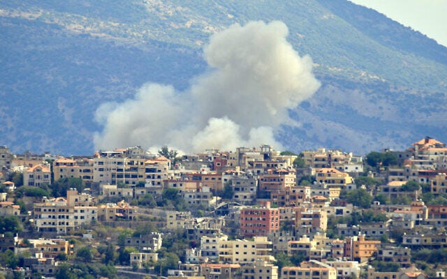 Smoke billows from the site of an Israeli airstrike in the southern Lebanese village of Khiam near the border on September 19, 2024. (Photo by AFP)