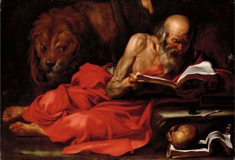 Spanish Baroque Art — Jusepe de Ribera Saint Jerome and the Lion (ca....