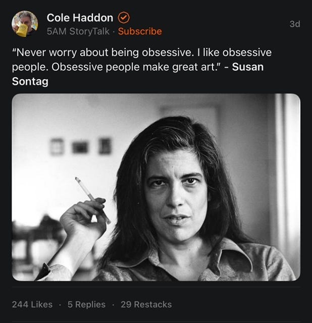 Susan Sontag quote and photo of her with a cigarette