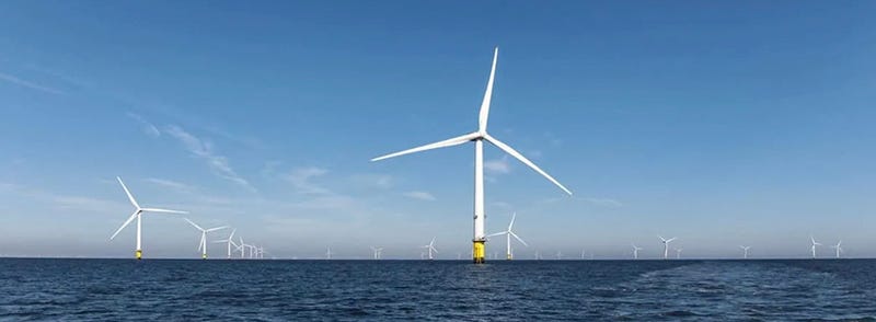Photo of wind turbines over the ocean