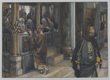James Tissot (Nantes, France, 1836–1902, Chenecey-Buillon, France). <em>Judas Goes to Find the Jews (Judas va trouver les Juifs)</em>, 1886-1894. Opaque watercolor over graphite on gray wove paper, Image: 7 3/16 x 10 in. (18.3 x 25.4 cm). Brooklyn Museum, Purchased by public subscription, 00.159.216 (Photo: Brooklyn Museum, 00.159.216_PS2.jpg)