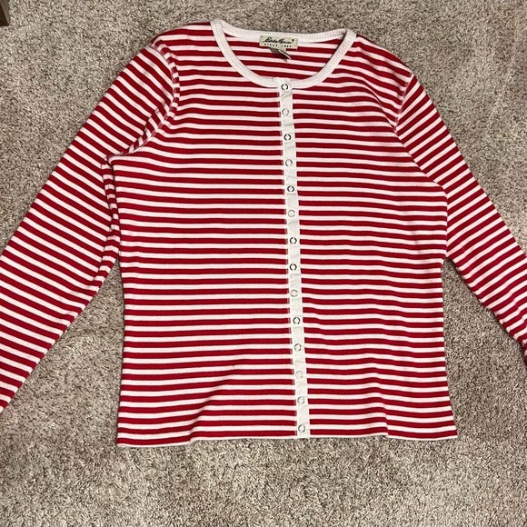 Eddie Bauer ribbed Red Striped snap front shirt y2K Size M - Picture 1 of 6