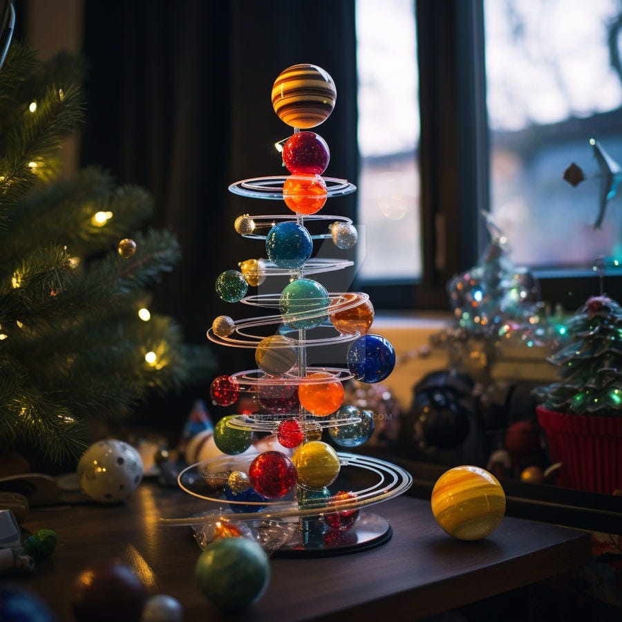 Spiral Christmas tree decorated with planets toys by Coolarts223 on  DeviantArt