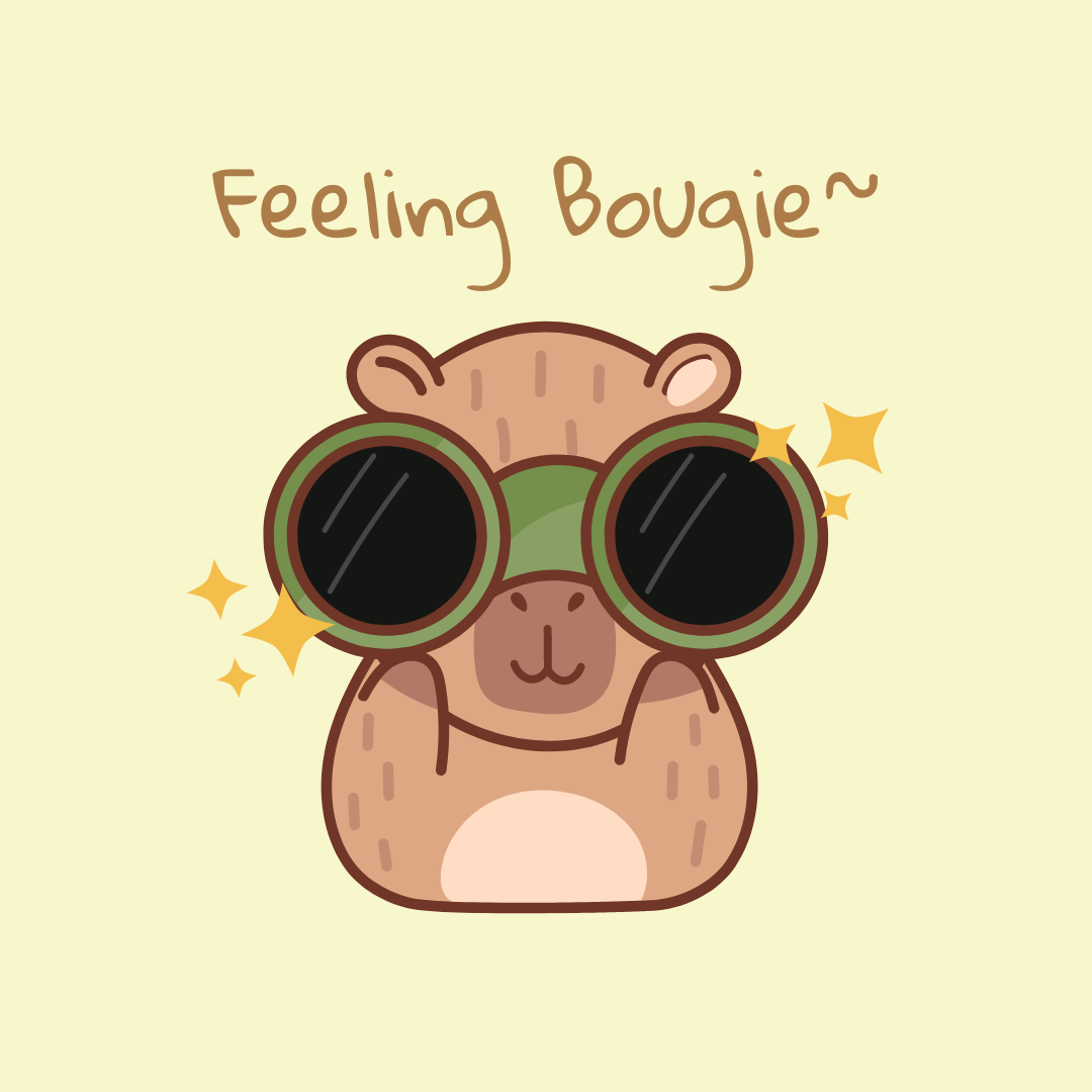 Feeling Bougie. Capybara wearing sunglasses. Image made with Canva.