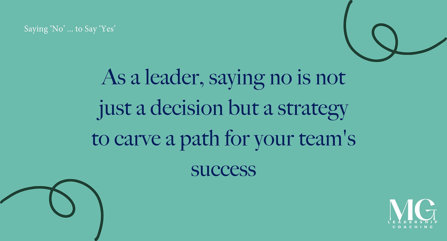 As a leader, saying no is not just a decision but a strategy to carve a path for your team's success
