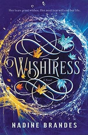 book cover of wishtress, colorful leaves swirling inside a ring of water
