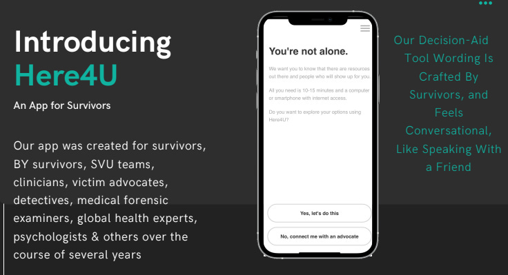 Here4U is an app dedicated to help sexual assault survivors navigate the process of connecting with resources and law enforcement. The app will rollout in March at USC and San Diego County. Courtesy image