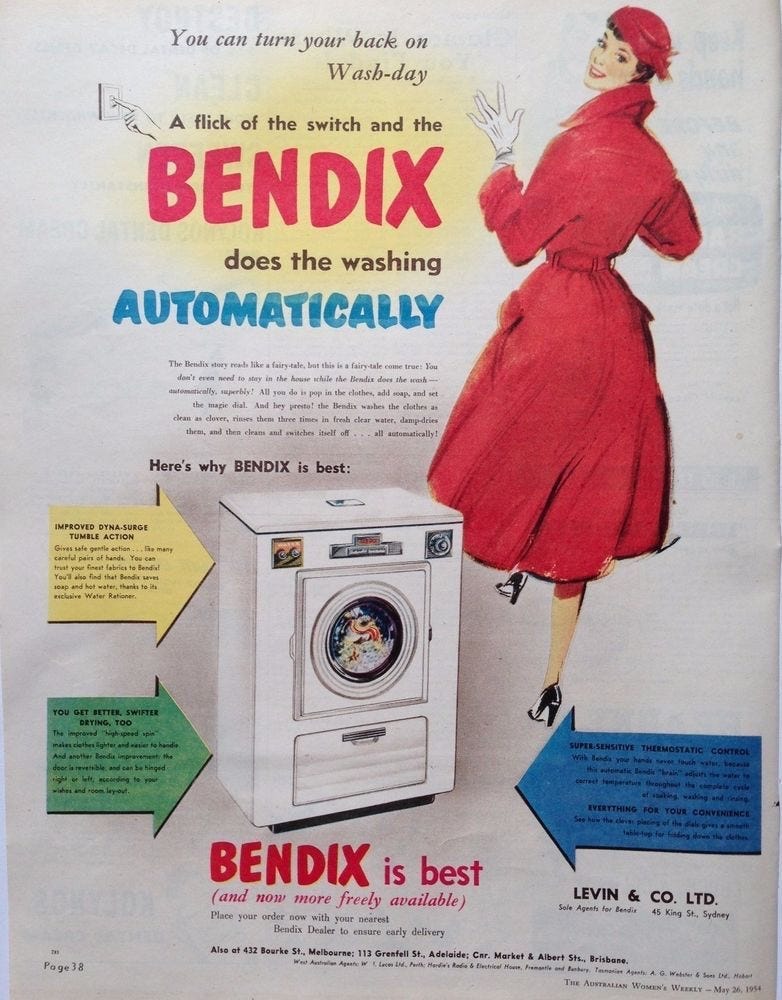 An advert for a Bendix washing machine.