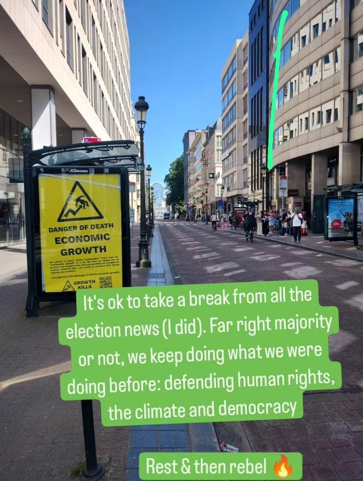 Instagram story that says 'it's ok to take a break from all the election news (I did). Far right majority or not, we keep doing what we were doing before: defending human rights, the climate and democracy.