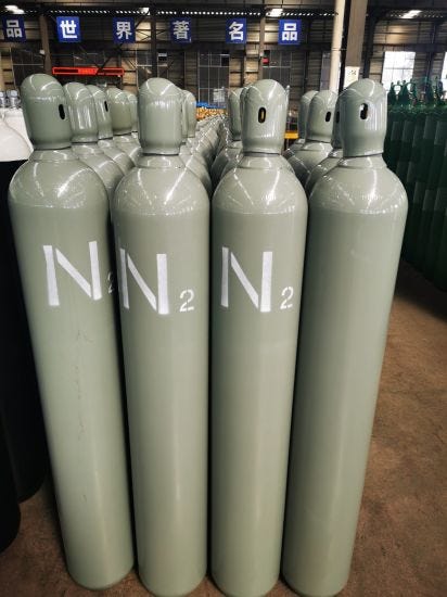 Nitrogen gas cylinders in a row.