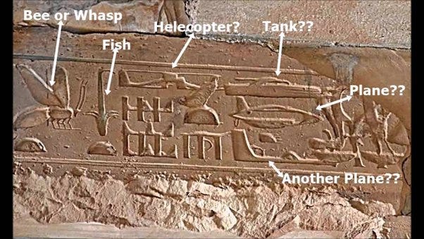 Is there any explanation for the hieroglyphs to look like helicopters and  planes and spacecraft in some of the pyramids in lower Egypt? - Quora