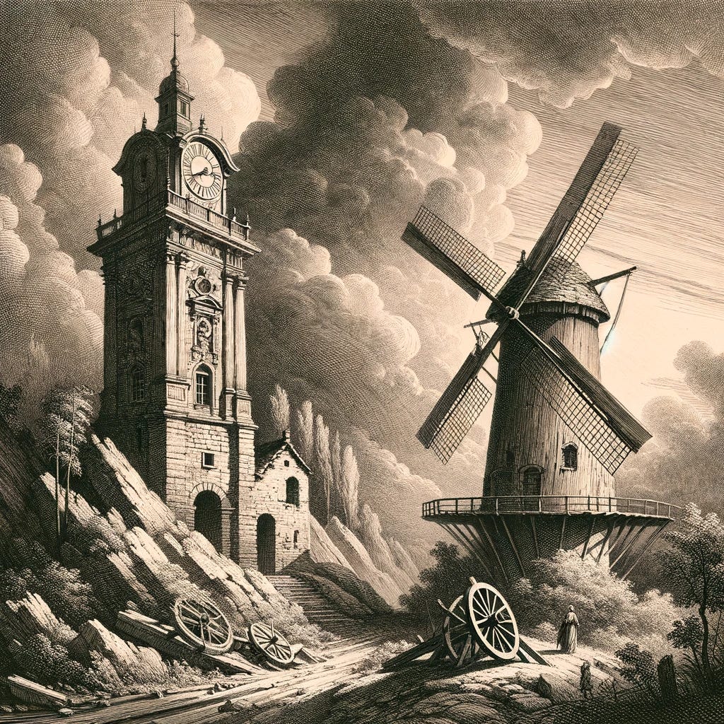 Windmill and Clock tower (Dall-E)