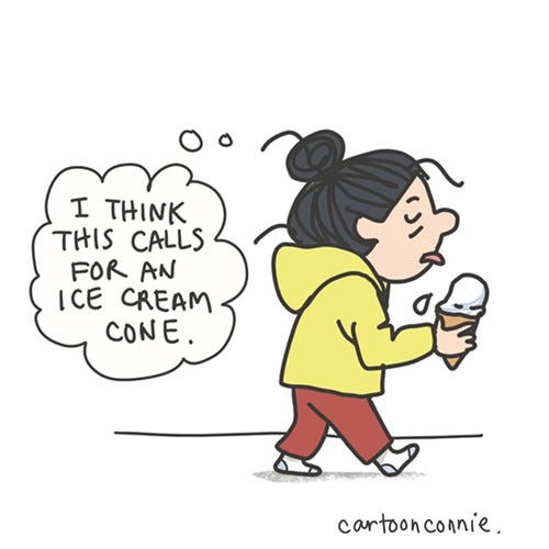 Celebrate the Ice Cream Cones (Mini Milestones) Page 4 Illustration about celebrating mini milestones and small wins in creative work, sketchbook drawing, cartoon by Connie Sun, cartoonconnie
