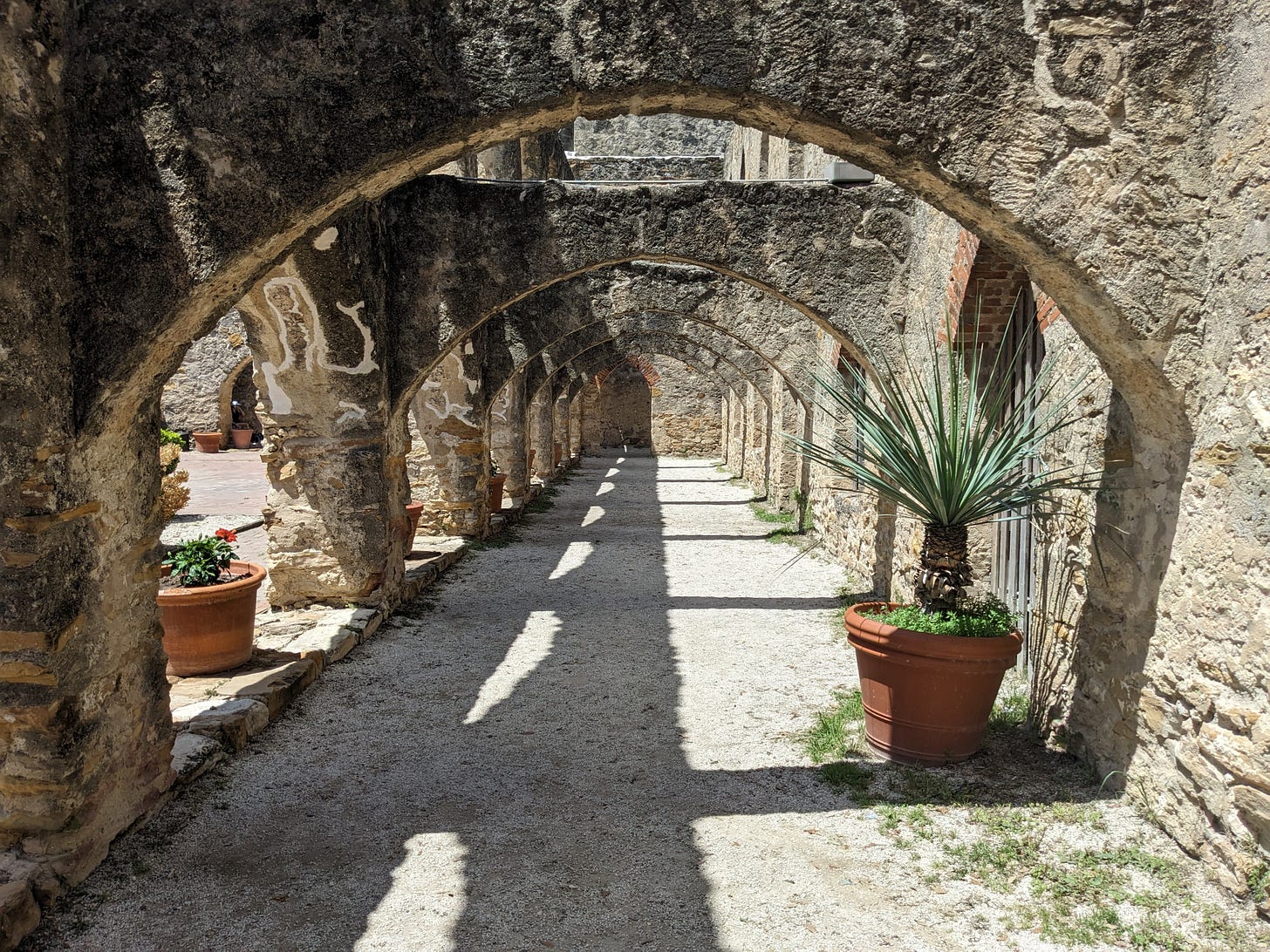 Image: A corridor on the Mission San José courtyard, San Antonio, Texas (Photo credit: the writer)