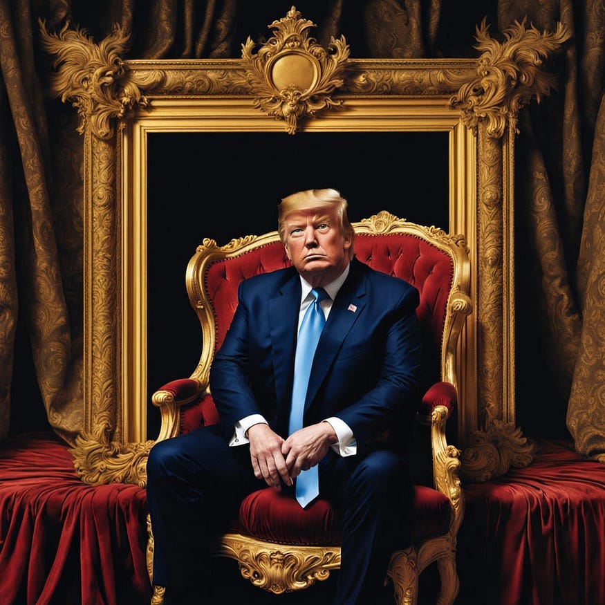 Donald Trump is sitting on the throne like a king