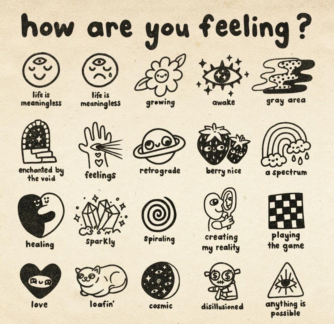 An Instagram  post added by astrogirl on Dec 09, 2023. The author is @wokeface. May present: feelings chart, t-shirt, organism, font, art.