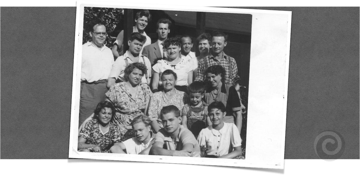Found photo of a family gathered such as for a grandmother's birthday