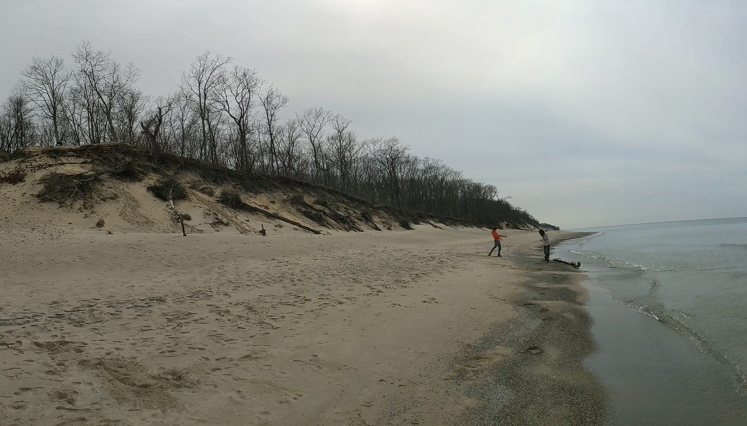 Image: My kids enjoying the beach in between a sand dune and Lake Michigan