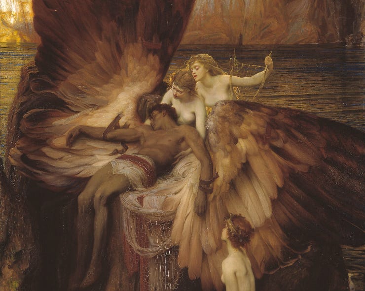 Painting of Icarus after he falls.