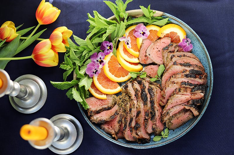 Grilled Marinated Butterflied Leg of Lamb with Mint, Garlic and Ginger