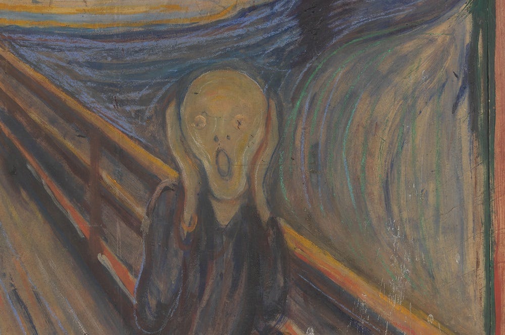 A cropped out section of Edvard Munch's painting, The Scream