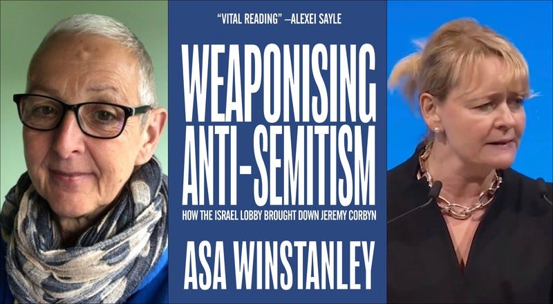 Collage shows two women and the book "Weaponising Anti-Semitism"