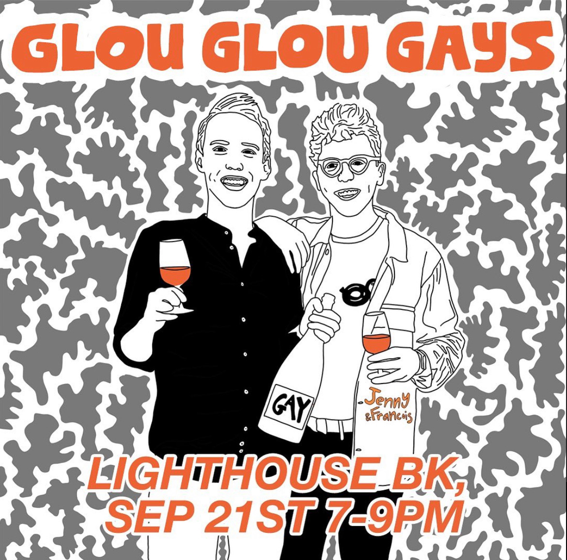 poster for the glou glou gays pop up at Lighthouse BK on september 21 from 7-9 PM