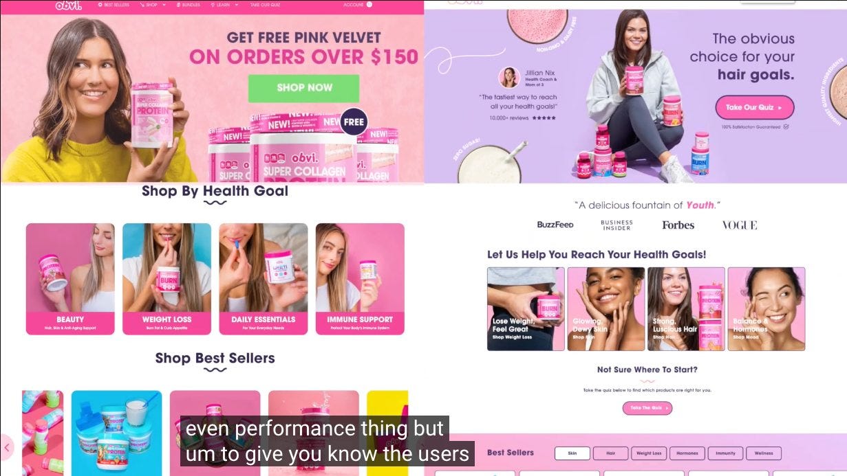May be a graphic of 11 people and text that says 'obvi. BESTSELLERS SHO GET FREE PINK VELVET ON ORDERS OVER $150 SHOP NOW NEW! Man.Nx FREE The obvious choice for your hair goals. wayl goais!" ***** obvi. SUPER COLLAGEN Shop By Health Goal TakeOu BEAUTY BuzzFeeD delicious fountain of Youth. Forbes VOGUE WEIGHT LOSS Let DAILY ESSENTIALS Help You Reach Your Health Goals! IMMUNE SUPPORT Shop Best Sellers Sure Where Start? even performance thing but um to give you know the users fexeTel Best Sellers'