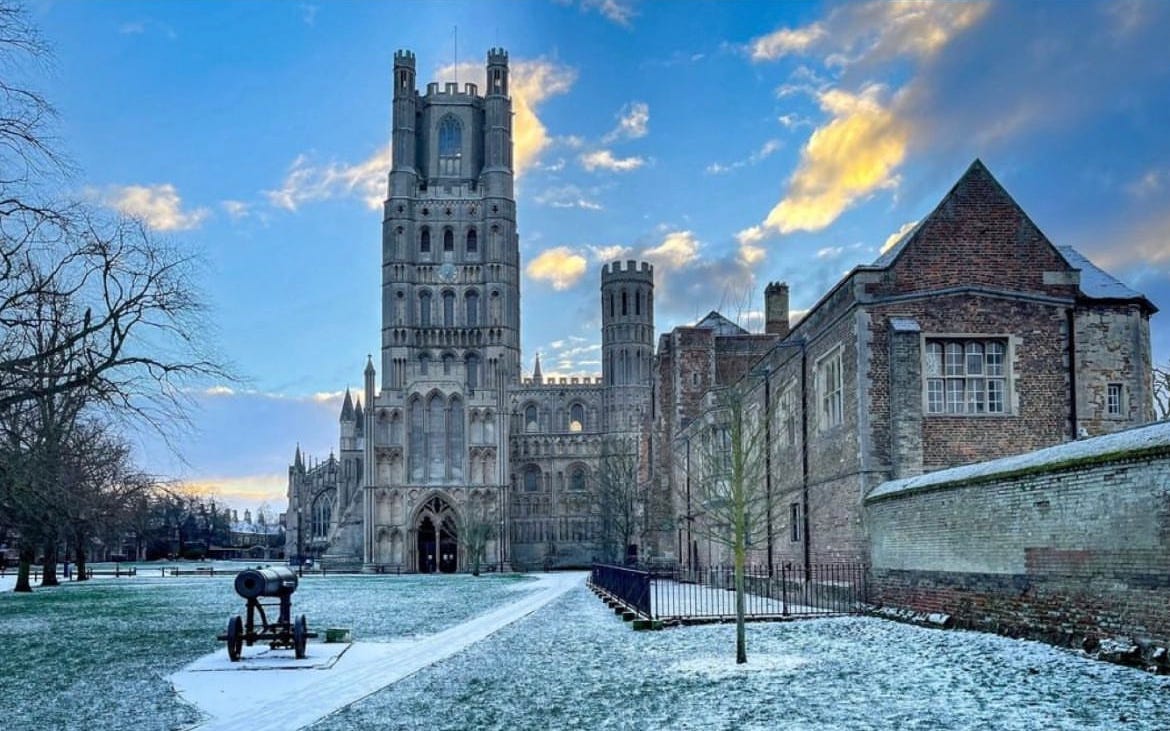 Ely Cathedral covered in snow. Photo from Ely Cathedral.org